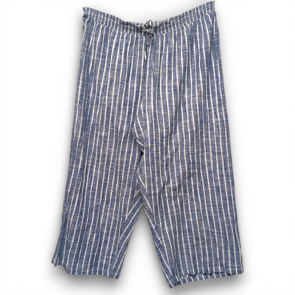 Ashley Stewart Pull On Wide Leg Cotton Pants 26/28 Blue White Silver Stripe